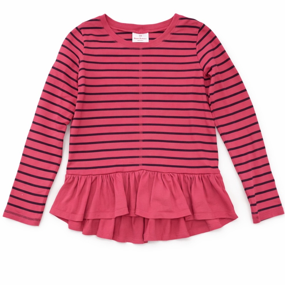 Hanna Andersson Striped Peplum Tops Bundle Size 8 Pink Gray Long Sleeve Girls - Picture 5 of 8